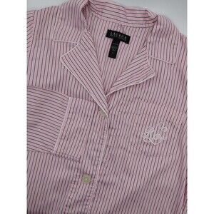 Lauren Ralph Lauren Sleepshirt Women's Large Pink Gray Stripes Monogram Cotton